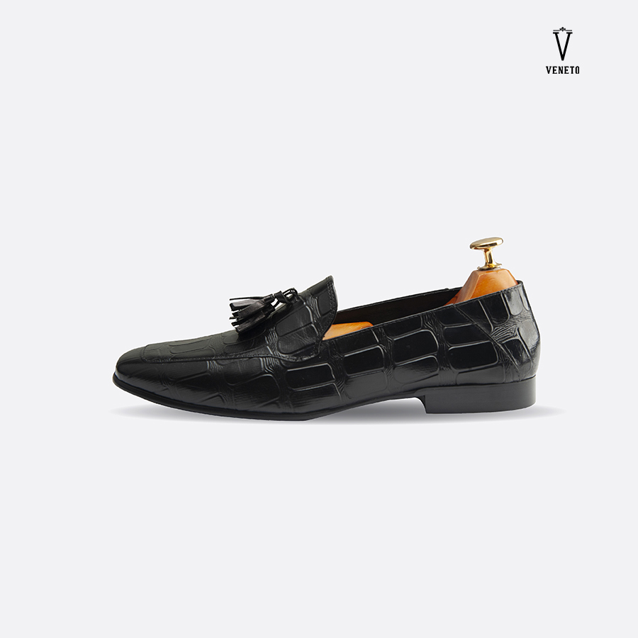 Giầy da Loafer Black vân cá sấu