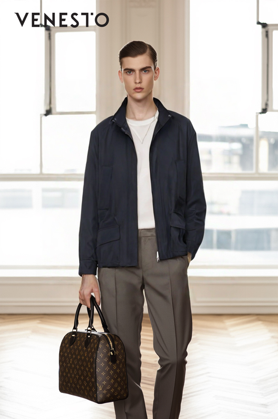 so khoác thắt eo xanh cổ đứng