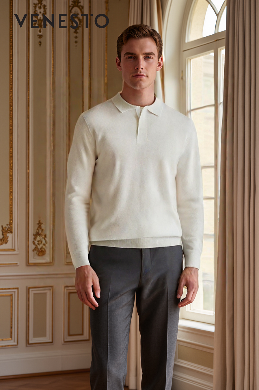 Áo len tăm trắng cổ bẻ