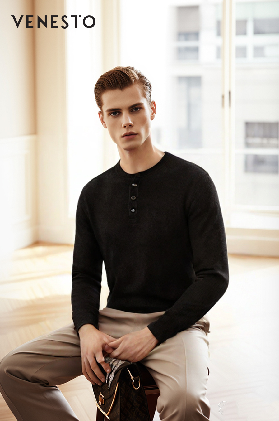 Áo len đen HT vặn thừng