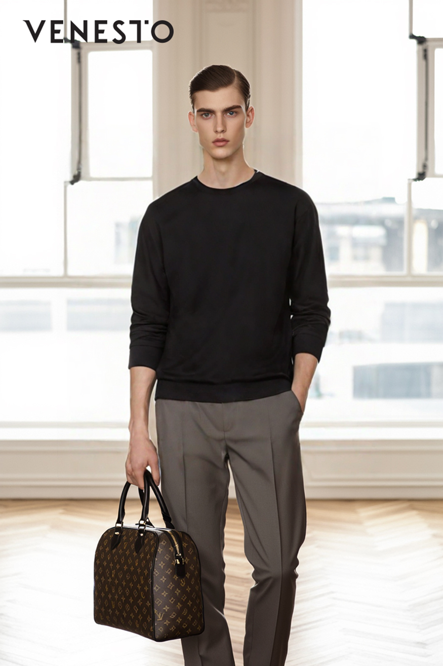 Áo len đen cổ 3p