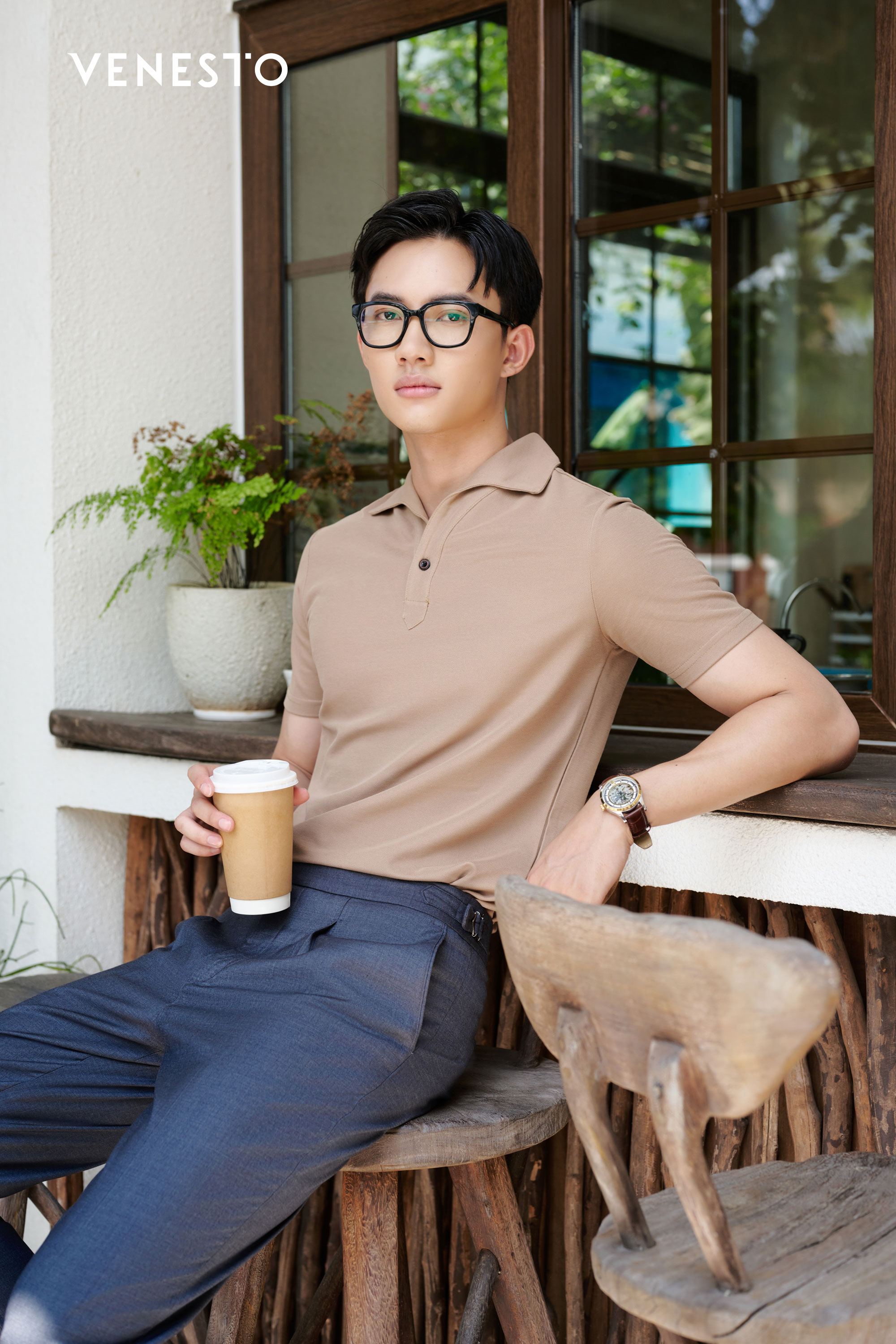 Áo polo beige cổ vếch N23