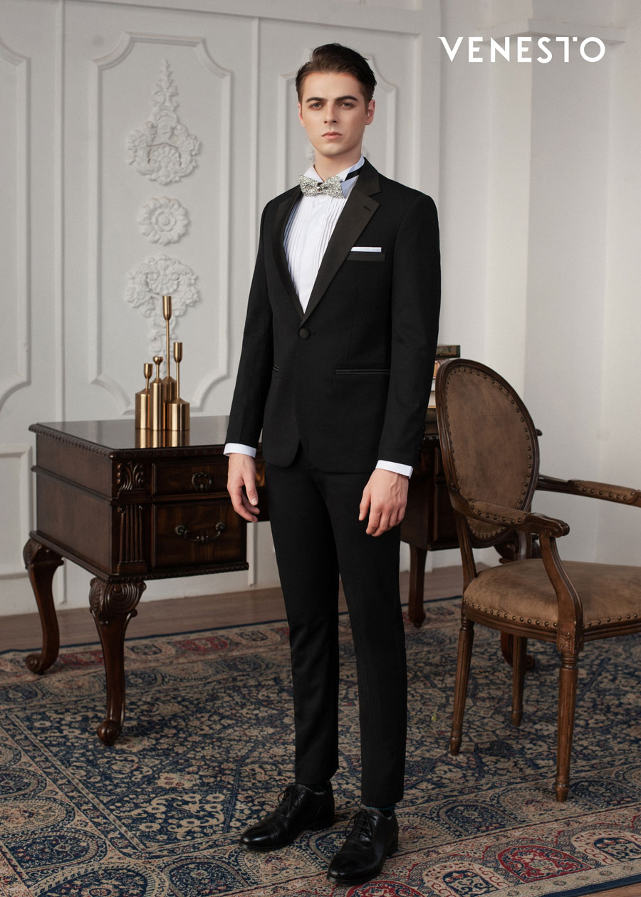 Bộ vest Tuxedos đen cổ thường