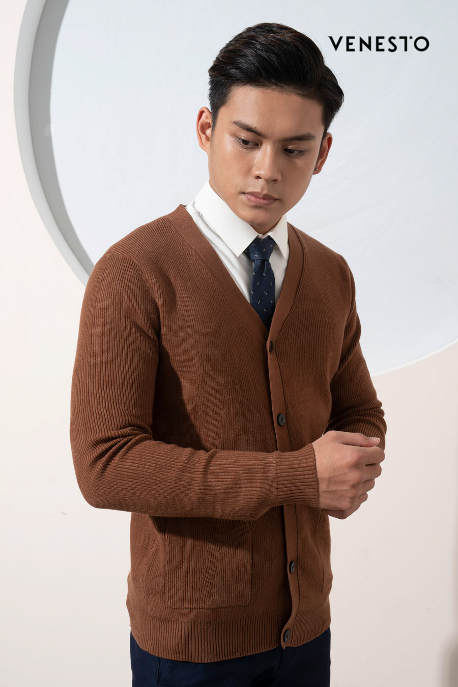 Áo len cardigan nâu đất 2 túi