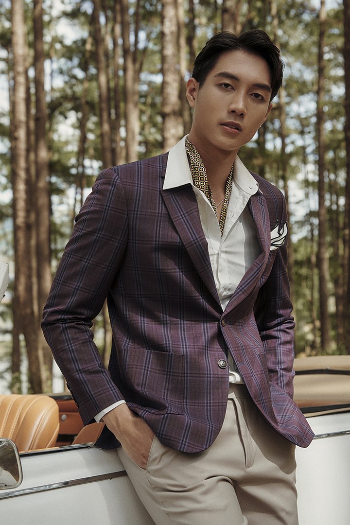 Áo Blazer Premium tím xám kẻ caro