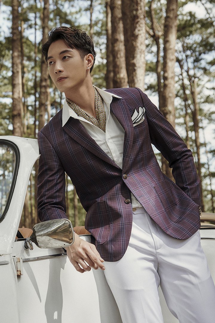 Áo Blazer Premium tím xám kẻ caro