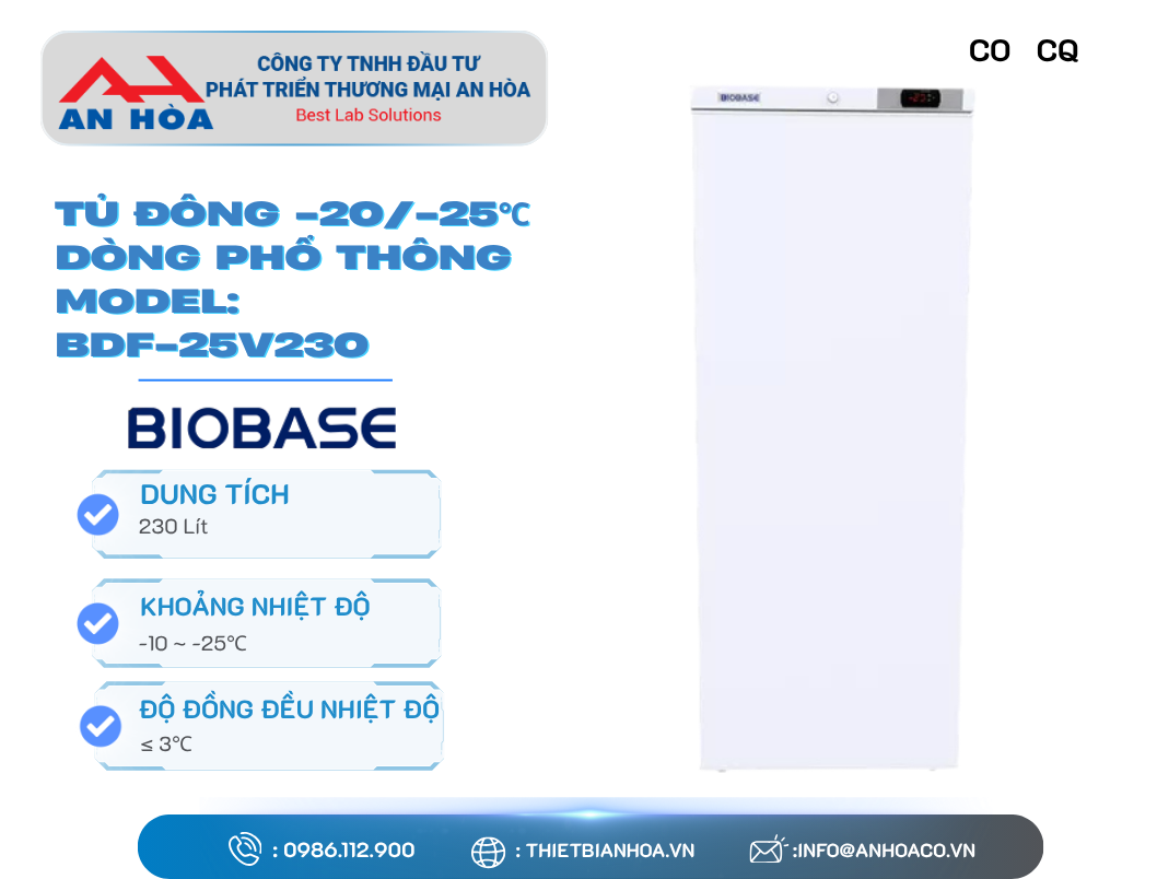 Tủ Đông -20/-25℃ (Dòng Phổ Thông) hãng: Biobase/Trung Quốc