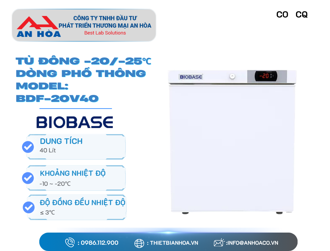 Tủ Đông -20/-25℃ (Dòng Phổ Thông) hãng: Biobase/Trung Quốc