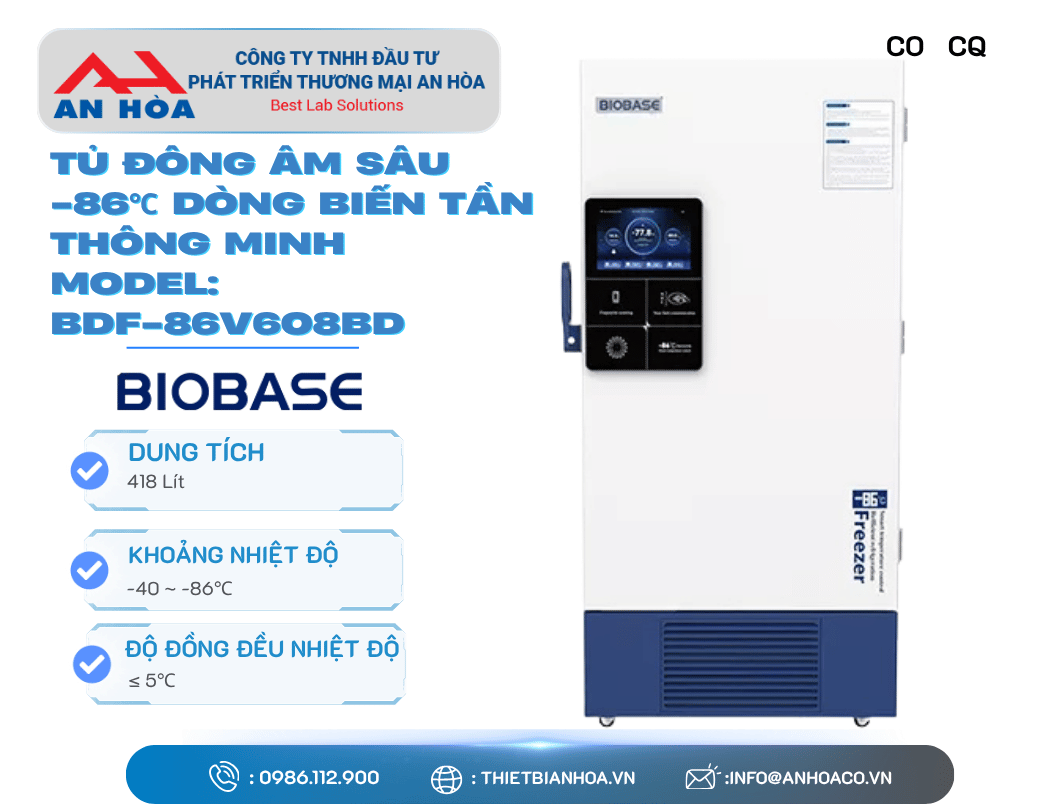 Tủ đông âm sâu -86℃ dòng BD (biến tần thông minh) 418L, 608L hãng: Biobase/Trung Quốc