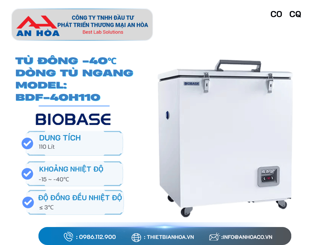 Tủ đông -40°C dòng tủ ngang 110L, 210L, 310L, 485L hãng: Biobase/Trung Quốc