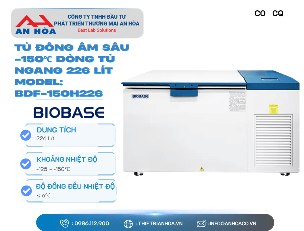 Tủ đông âm sâu -150℃ dòng tủ ngang 138L, 226L hãng: Biobase/Trung Quốc