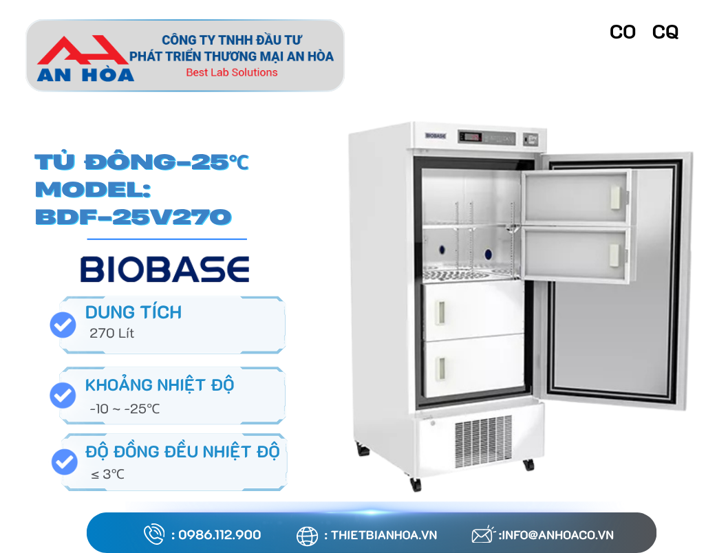 Tủ đông -25°C 100L, 270L, 350L, 936L hãng: Biobase/Trung Quốc
