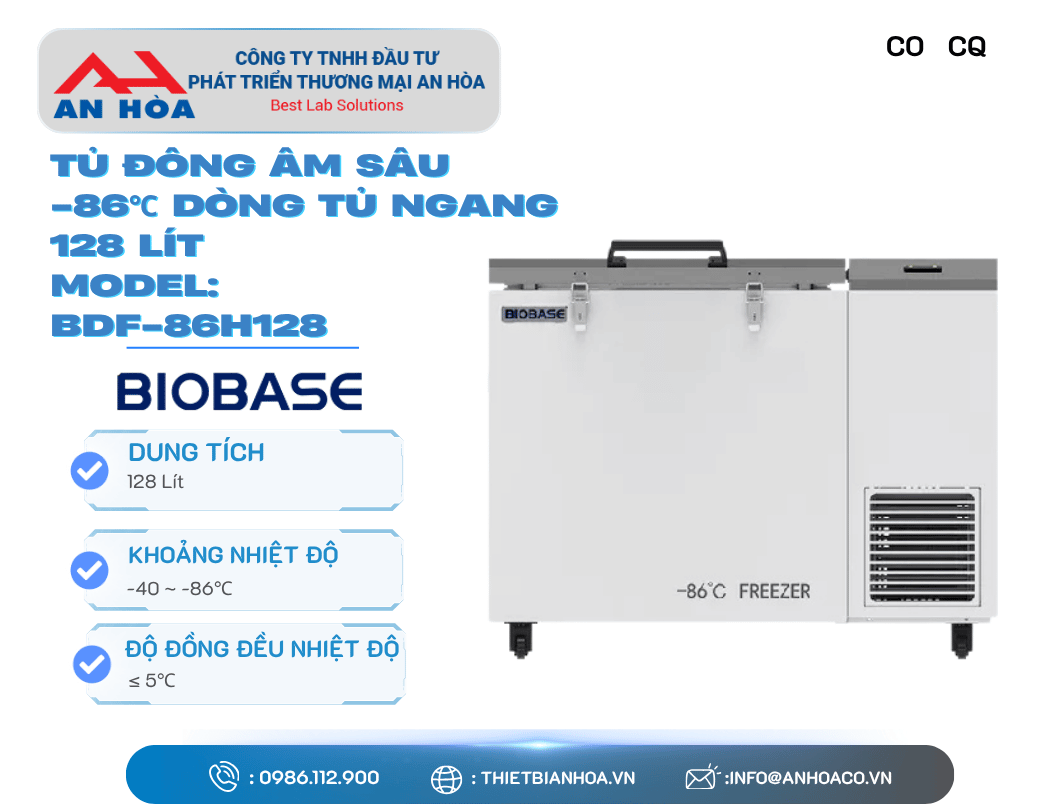 Tủ đông âm sâu -86℃ dòng tủ ngang 60L, 128L hãng: Biobase/Trung Quốc