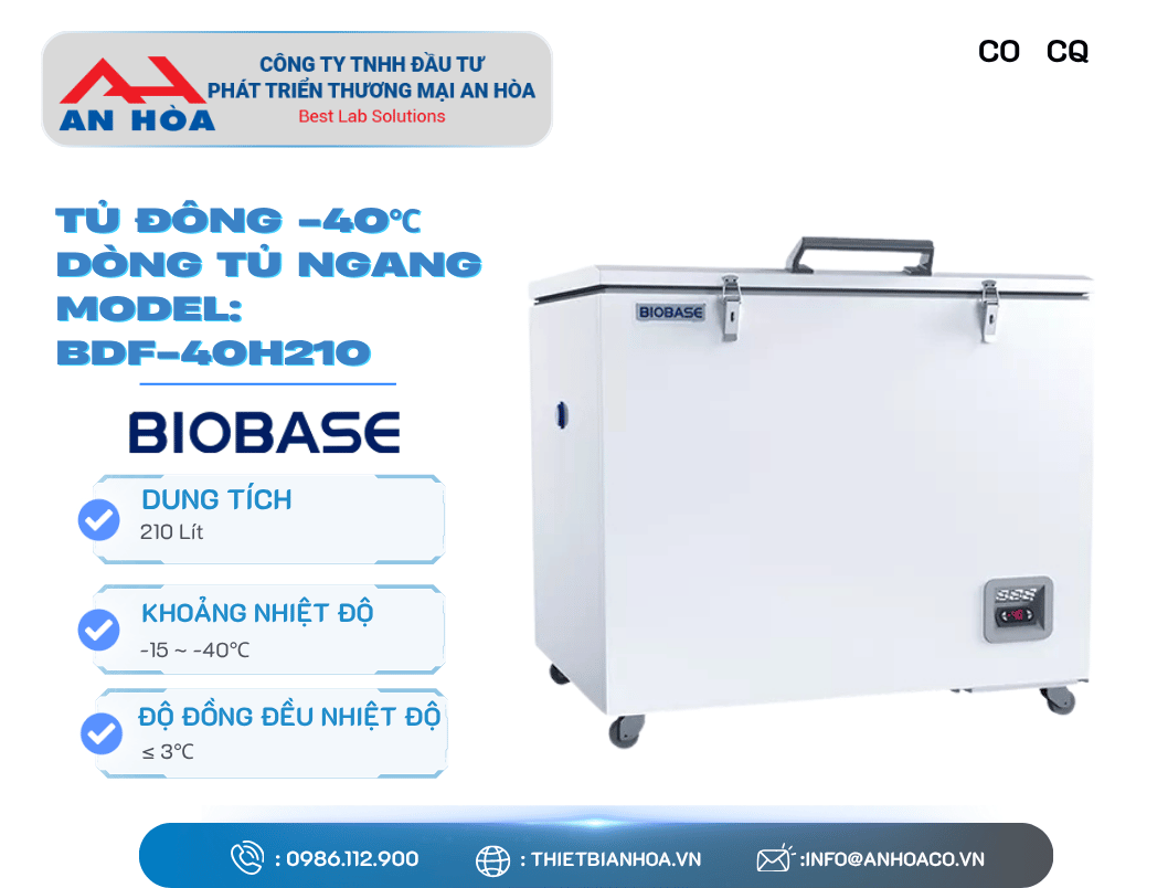 Tủ đông -40°C dòng tủ ngang 110L, 210L, 310L, 485L hãng: Biobase/Trung Quốc