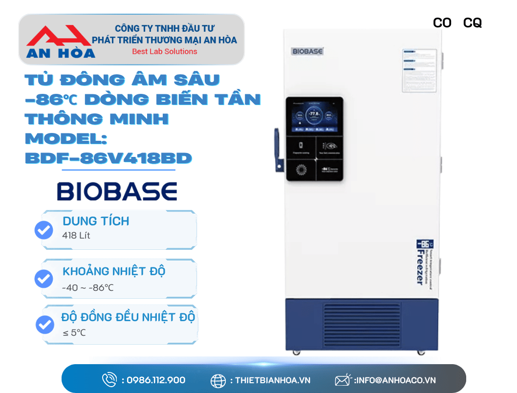 Tủ đông âm sâu -86℃ dòng BD (biến tần thông minh) 418L, 608L hãng: Biobase/Trung Quốc