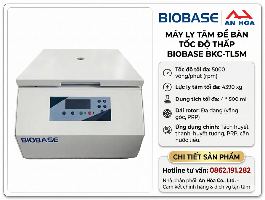 Máy Ly Tâm Để Bàn Tốc Độ Thấp BIOBASE BKC-TL5M (5000 rpm, Đa Rotor)