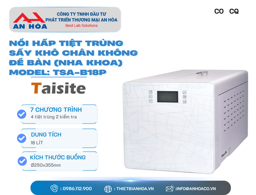 Nồi hấp tiệt trùng sấy khô chân không để bàn (Nha khoa) model TSA-B18P/23P hãng Taisitelab/Mỹ
