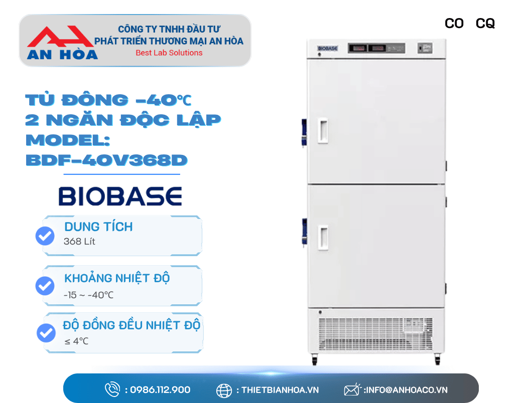 Tủ đông -40°C 2 ngăn độc lập 368L, 528L hãng: Biobase/Trung Quốc