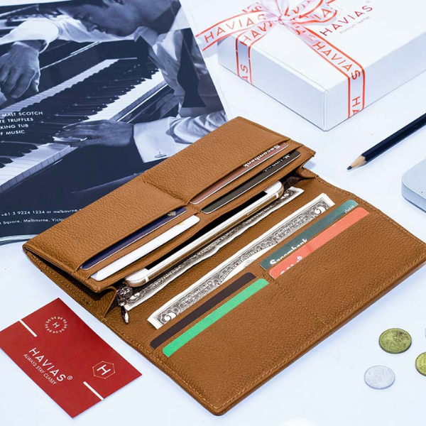 Ví da bò nam HAVIAS kèm hộp sang trọng, thích hợp cho cá nhân và doanh nghiệp.