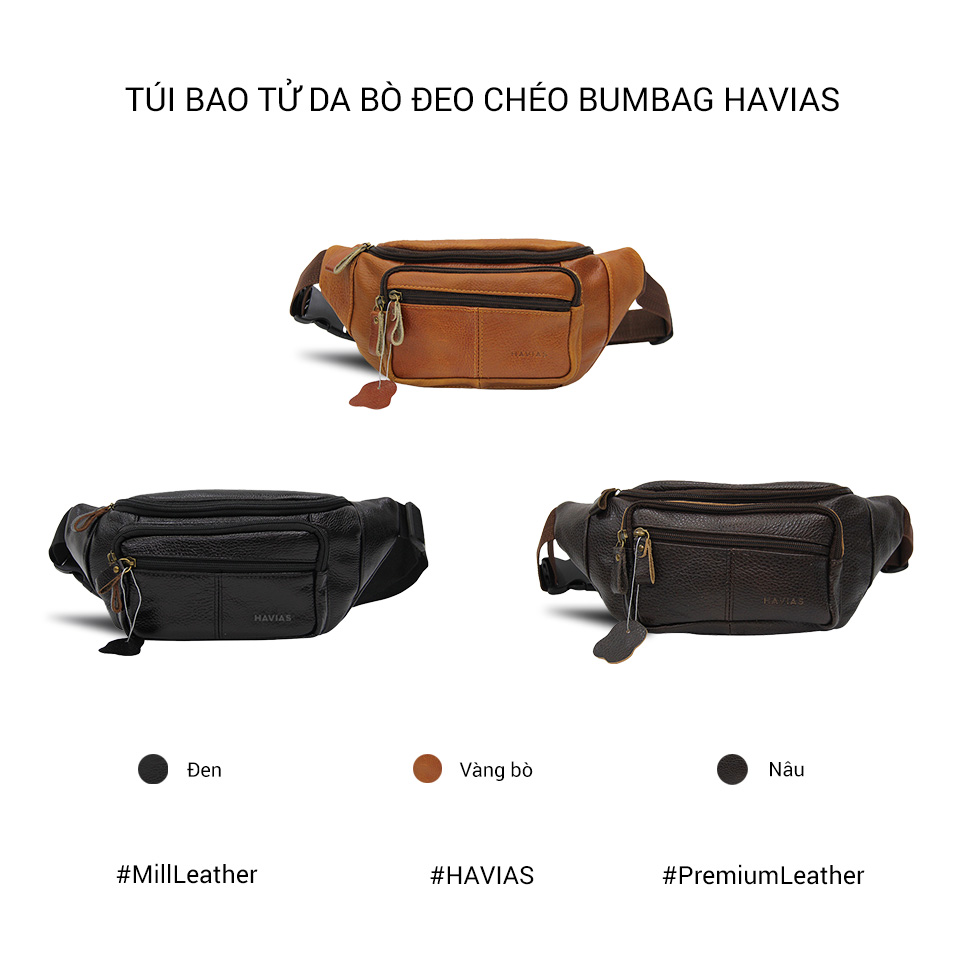 Túi bao tử da bò đeo chéo & bụng Bumbag HAVIAS®