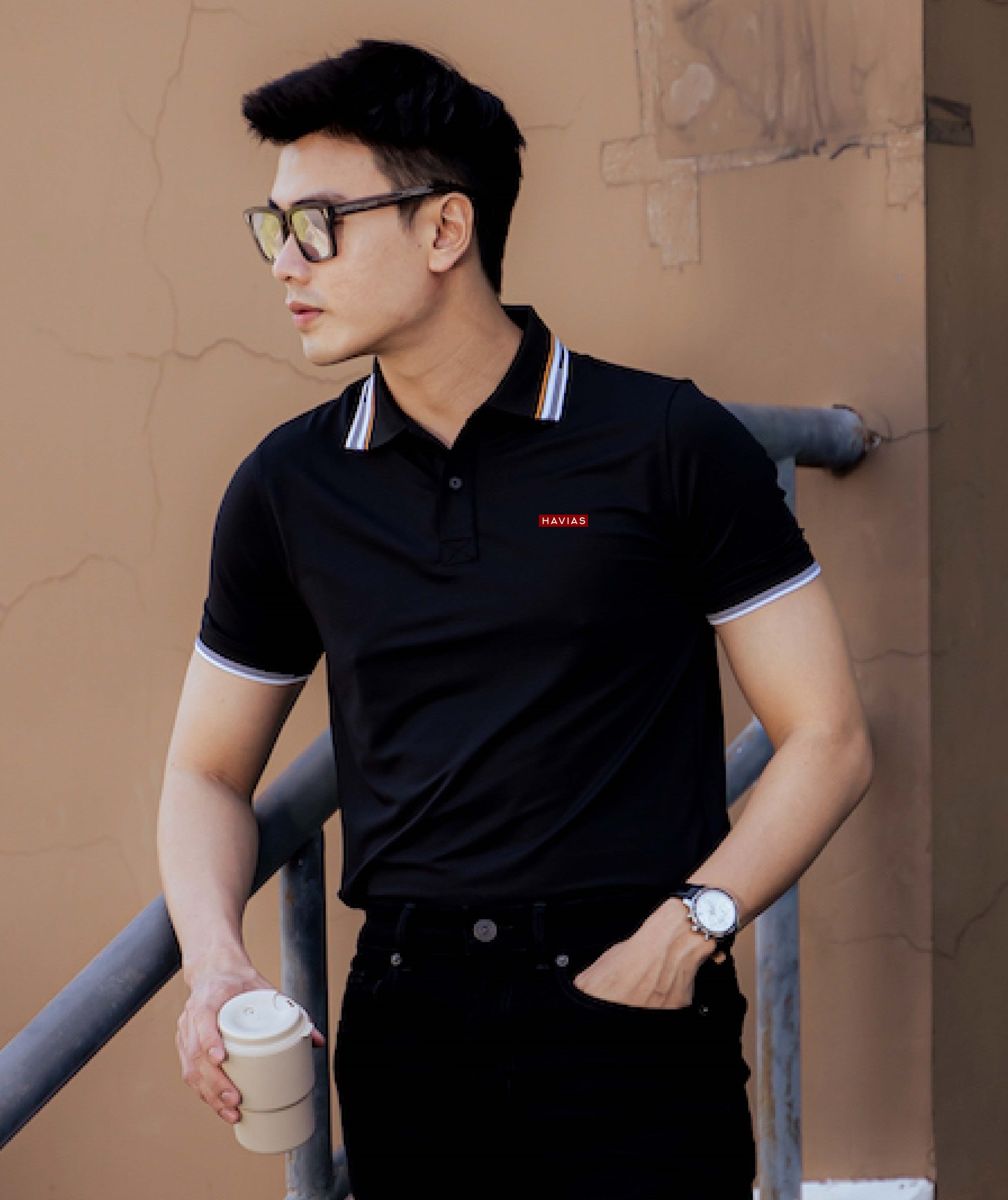 Thun Polo vải COOLMAX Fabric HAVIAS màu Đen