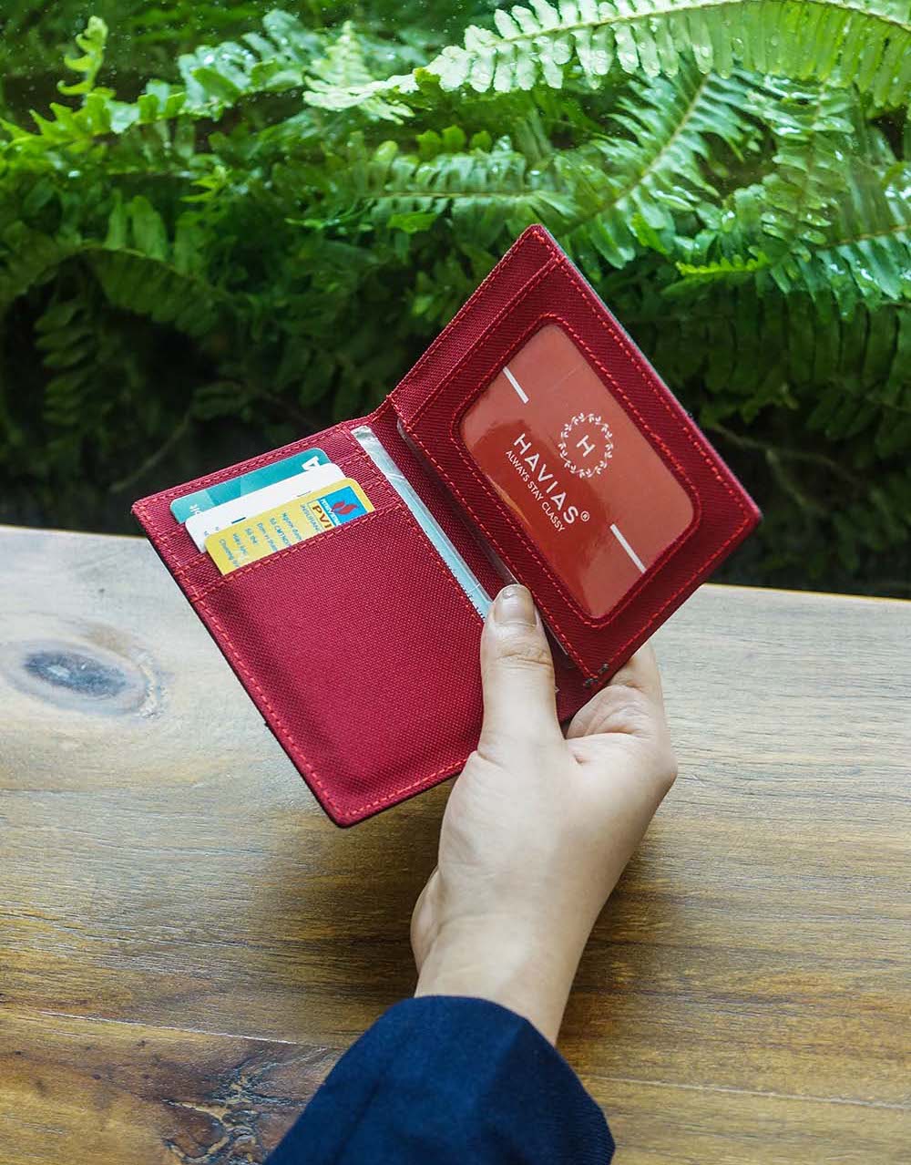 Bóp ví da thật nam nữ HAVIAS Ví vải Modern Fabric Vertical Wallet Đỏ