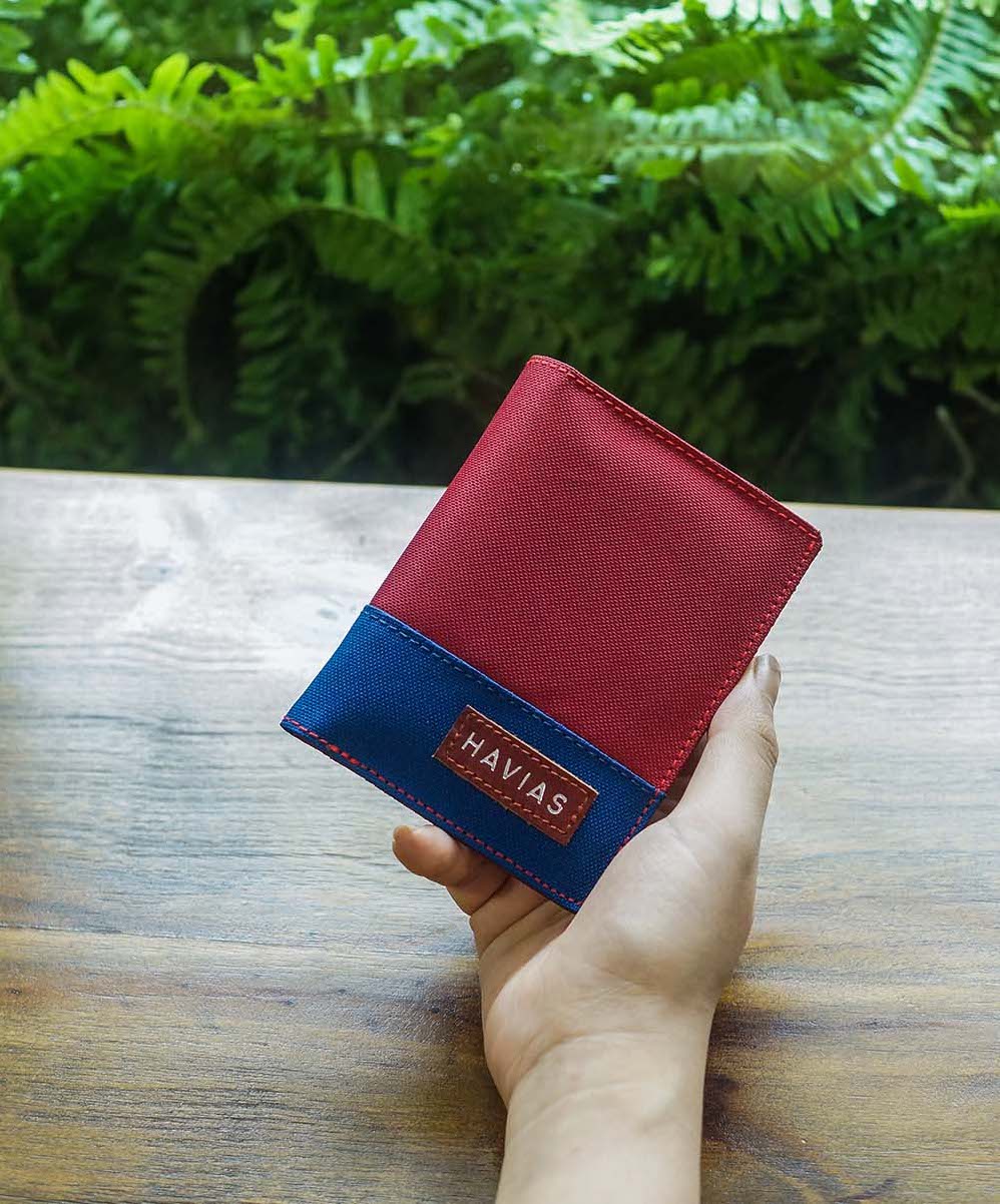 Bóp ví da thật nam nữ HAVIAS Ví vải Modern Fabric Vertical Wallet Đỏ Xanh dương