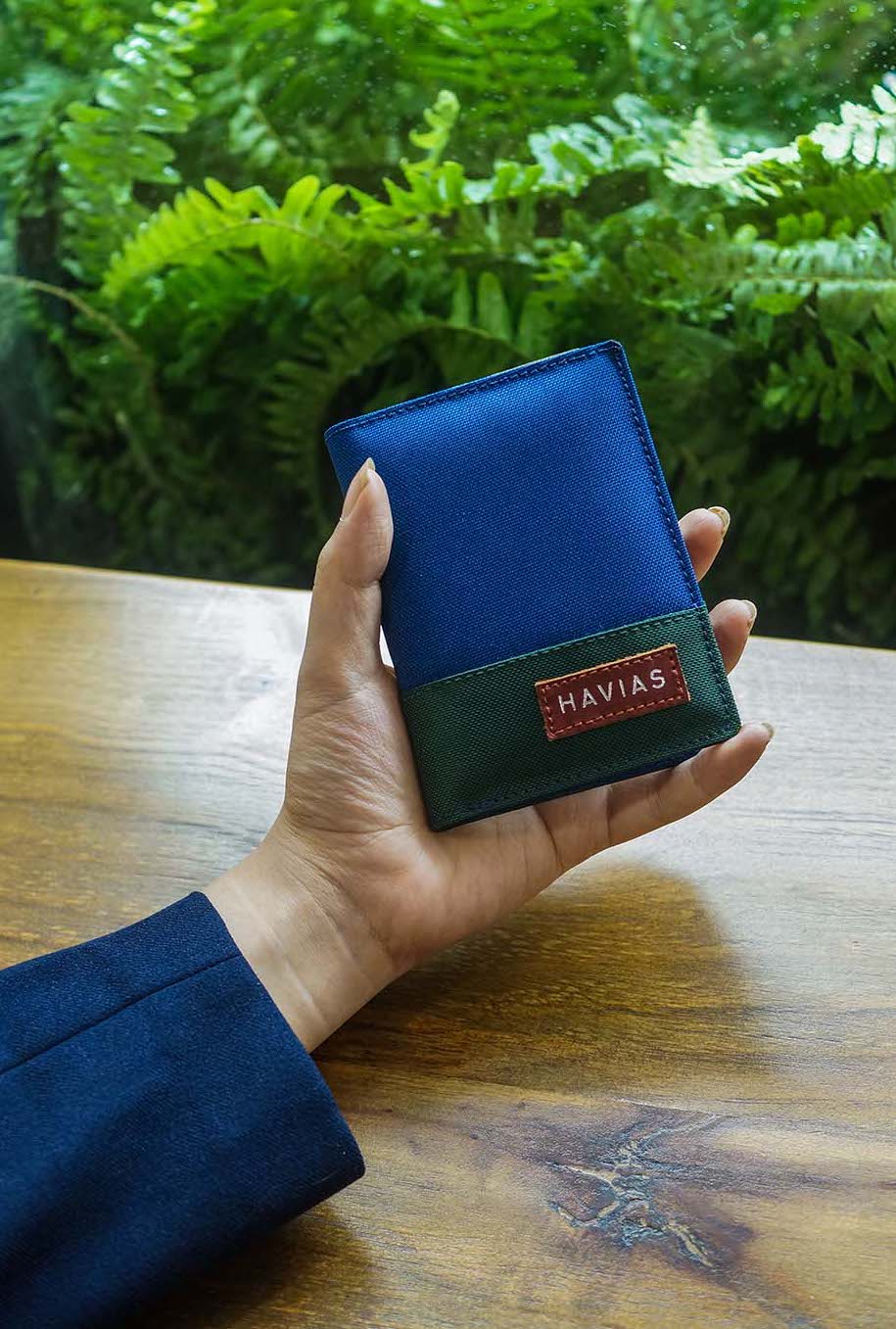 Bóp ví da thật nam nữ HAVIAS Ví vải Modern Fabric Vertical Wallet Xanh dương Xanh rêu