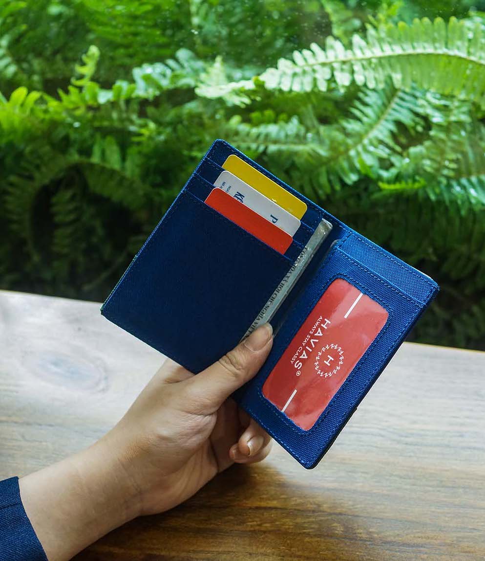 Bóp ví da thật nam nữ HAVIAS Ví vải Modern Fabric Vertical Wallet Xanh dương