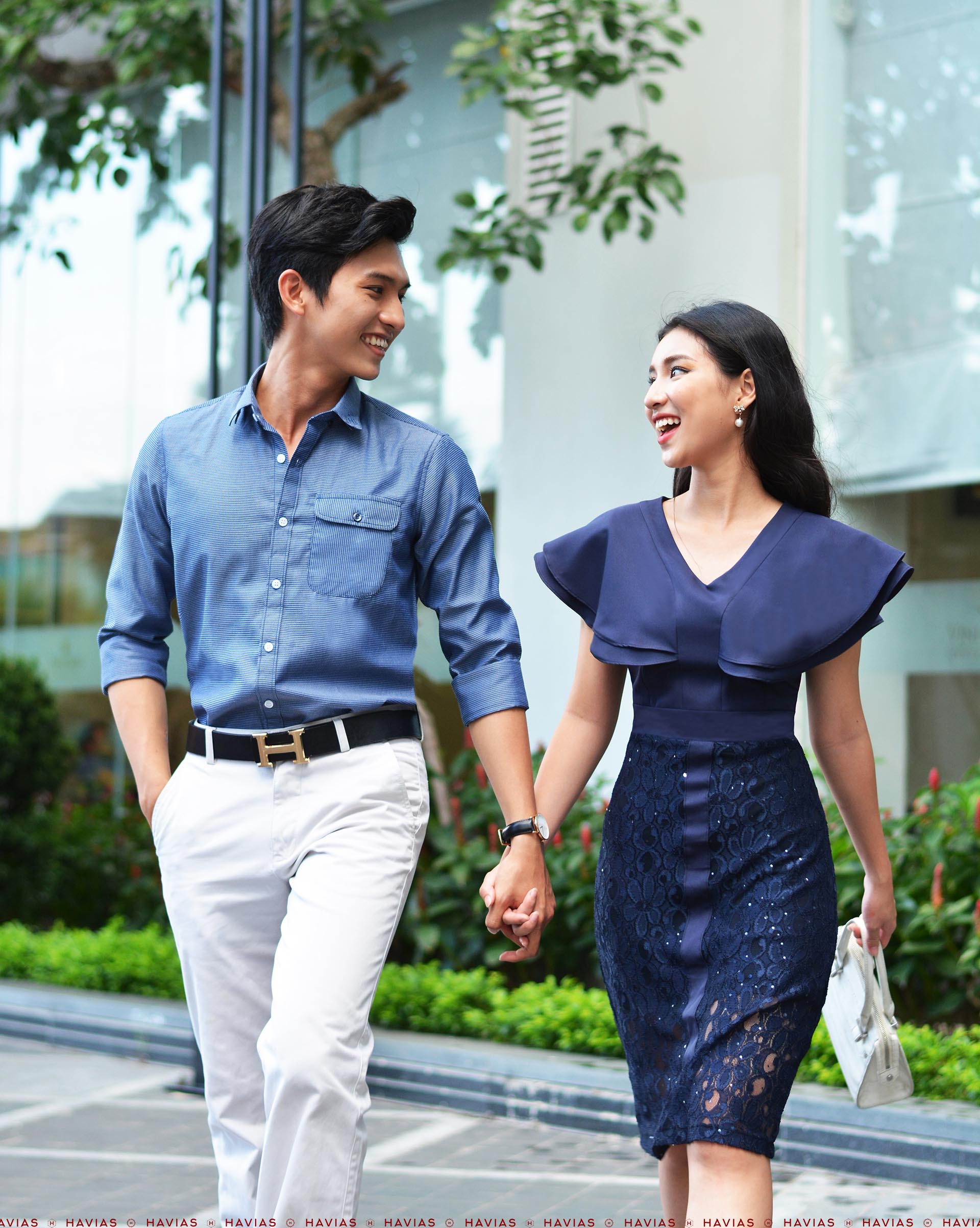 Đồ đôi Couple Classy Pocket Shirt & Twinkle Navy Dress