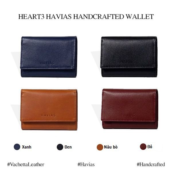 Bóp ví da thật nam nữ HAVIAS Ví 3 gấp Heart3 Mini Handcrafted Wallet 