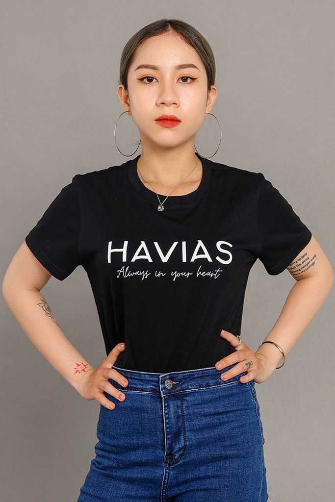 Áo Thun Cotton HAVIAS Tag, Nữ, Đen