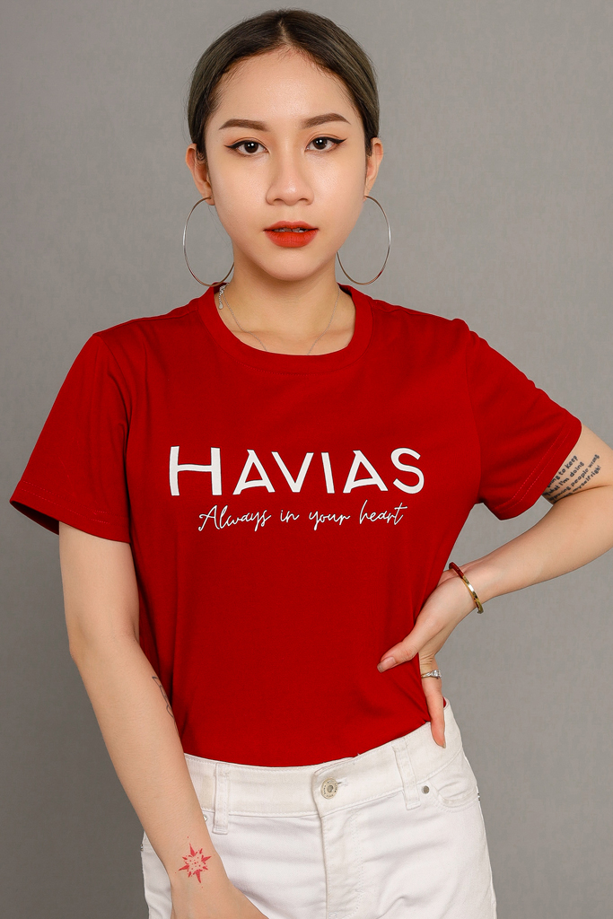 Áo Thun Cotton HAVIAS Tag, Nữ, Đỏ