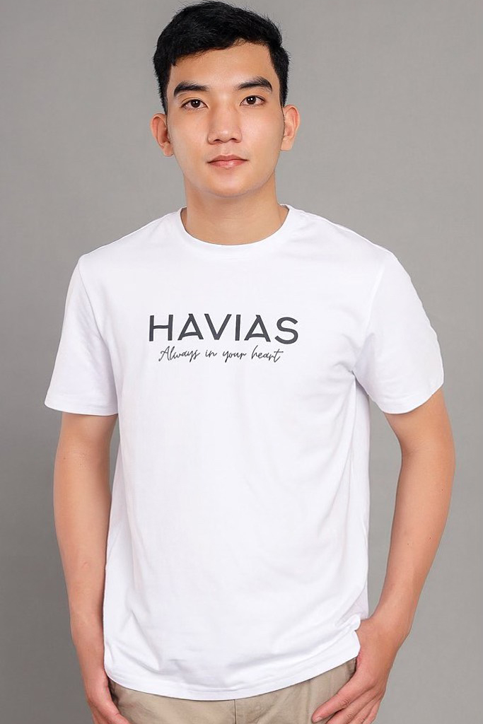 Áo Thun Cotton HAVIAS Tag, Nam, Trắng