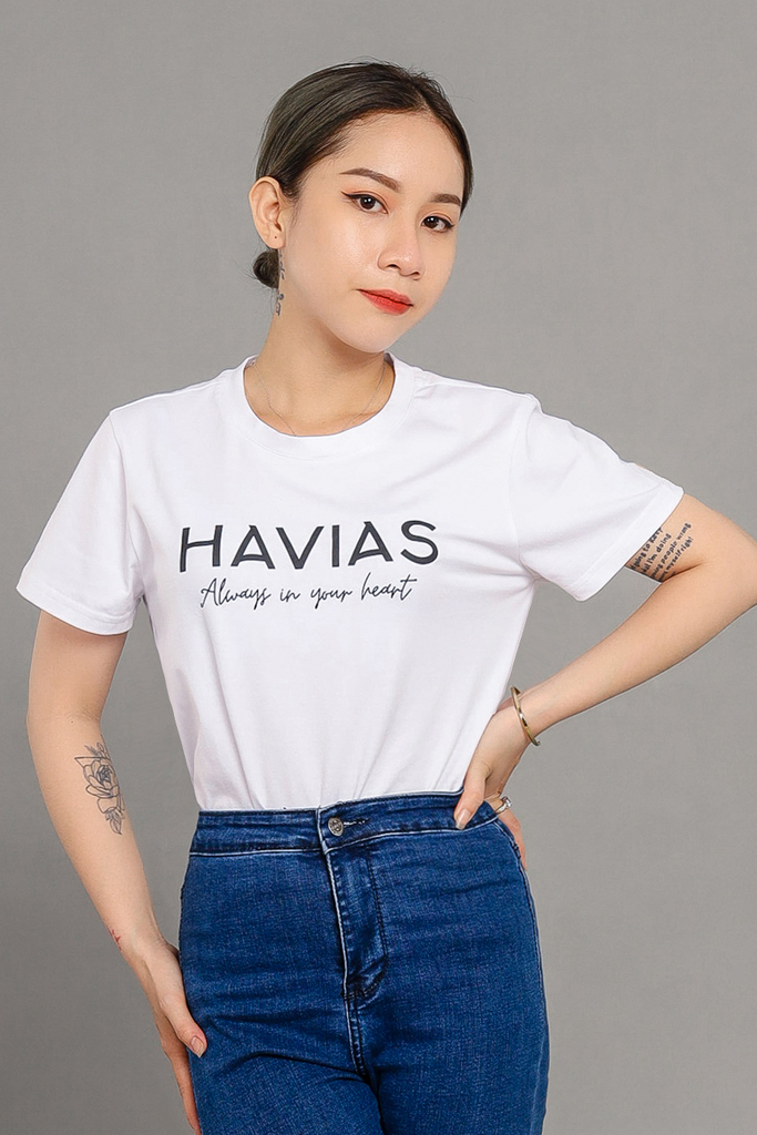 Áo Thun Cotton HAVIAS Tag, Nữ, Trắng