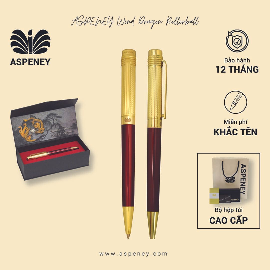 Bút bi ASPENEY Wind Dragon Rollerball, đỏ