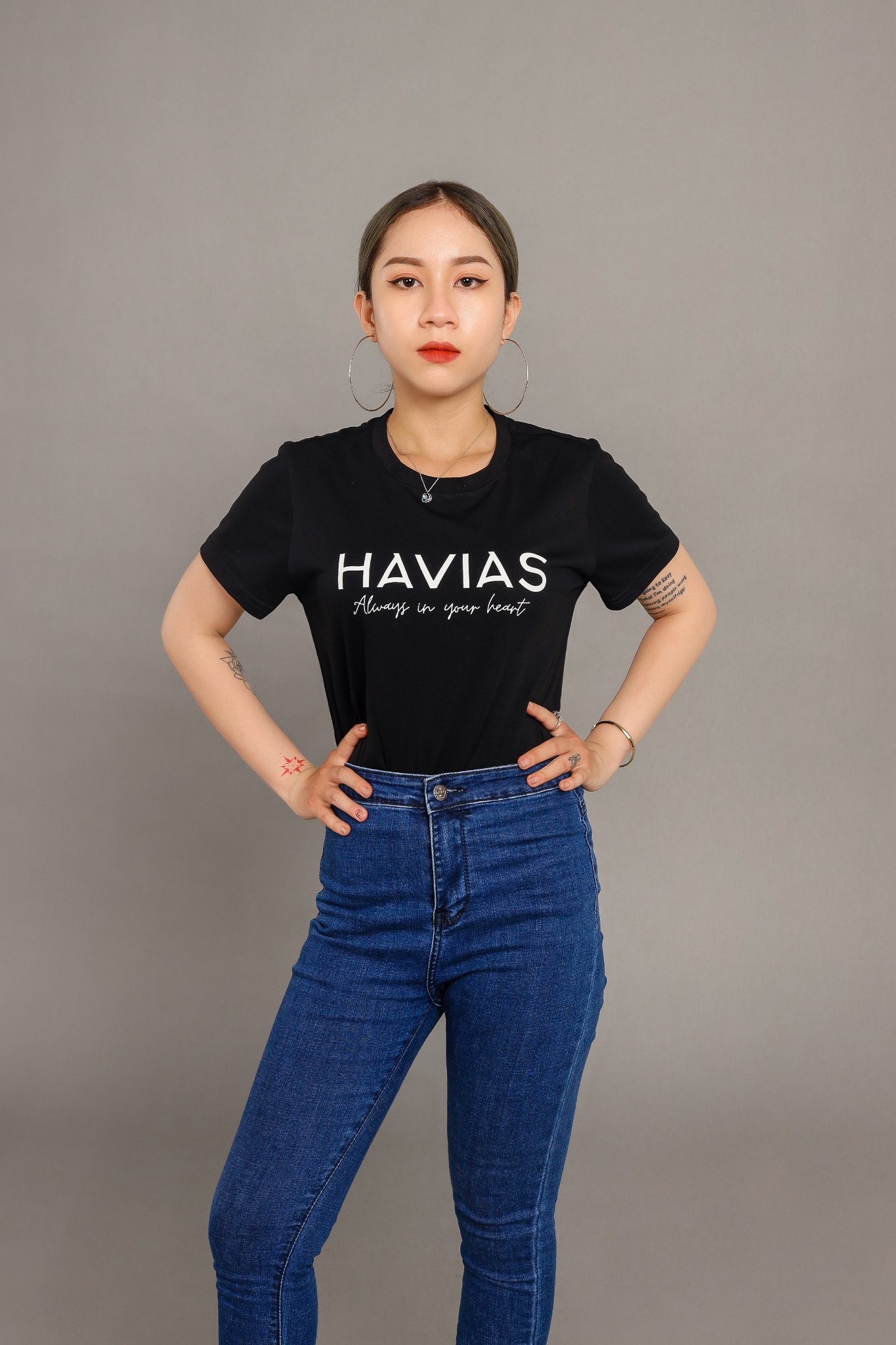 Áo Thun Cotton HAVIAS Tag, Nữ, Đen