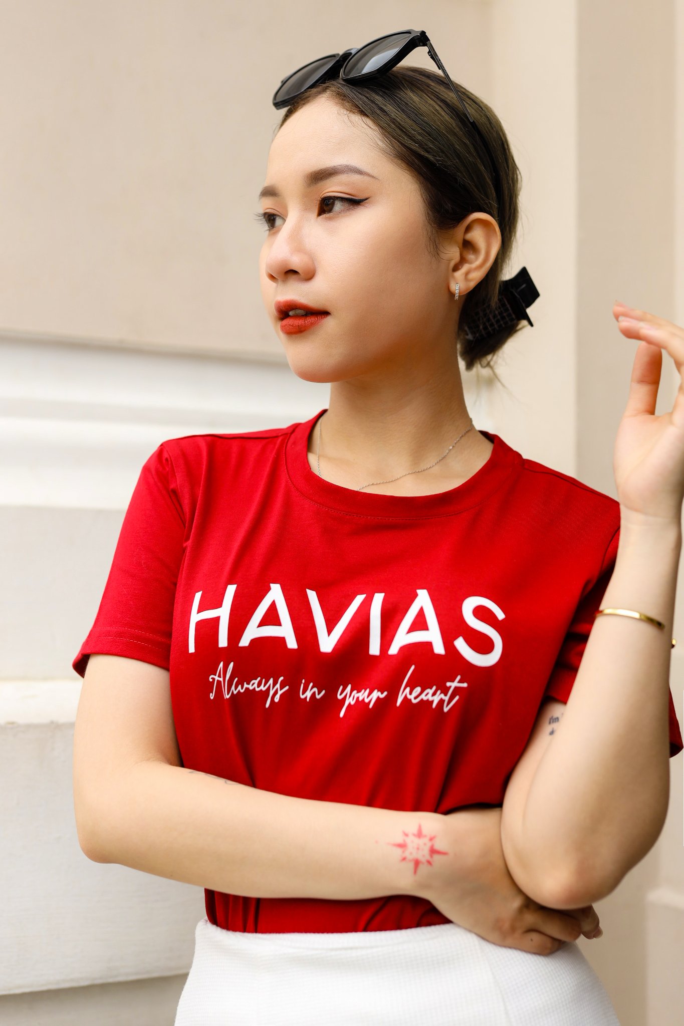 Áo Thun Cotton HAVIAS Tag, Nữ, Đỏ