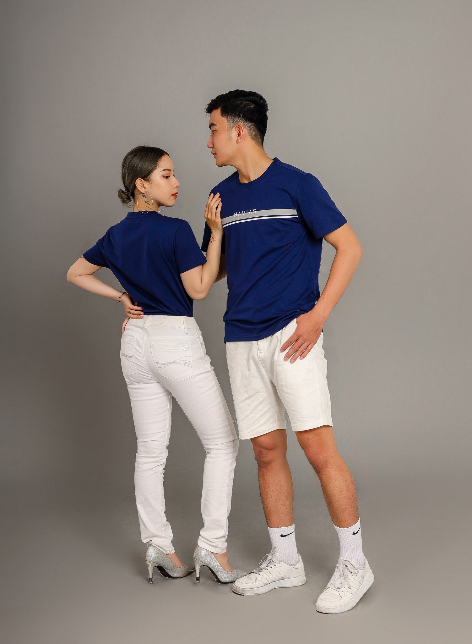 Couple Áo Thun Cotton HAVIAS DLine, Xanh Navy