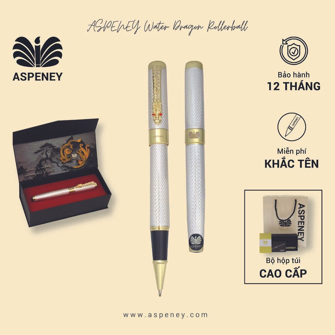 Bút dạ bi ASPENEY Water Dragon Rollerball, bạc