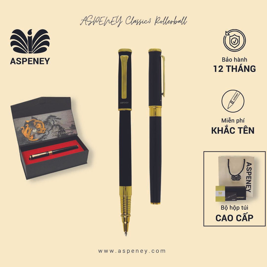 Bút dạ bi ASPENEY Classic3 Rollerball, đen