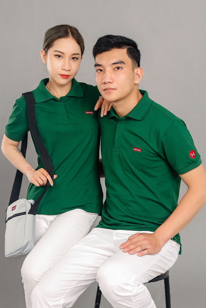 Áo đôi, Couple áo thun Polo Cotton HAVIAS COPremium, màu xanh