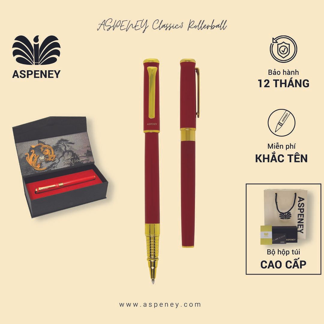 Bút dạ bi ASPENEY Classic3 Rollerball, đỏ