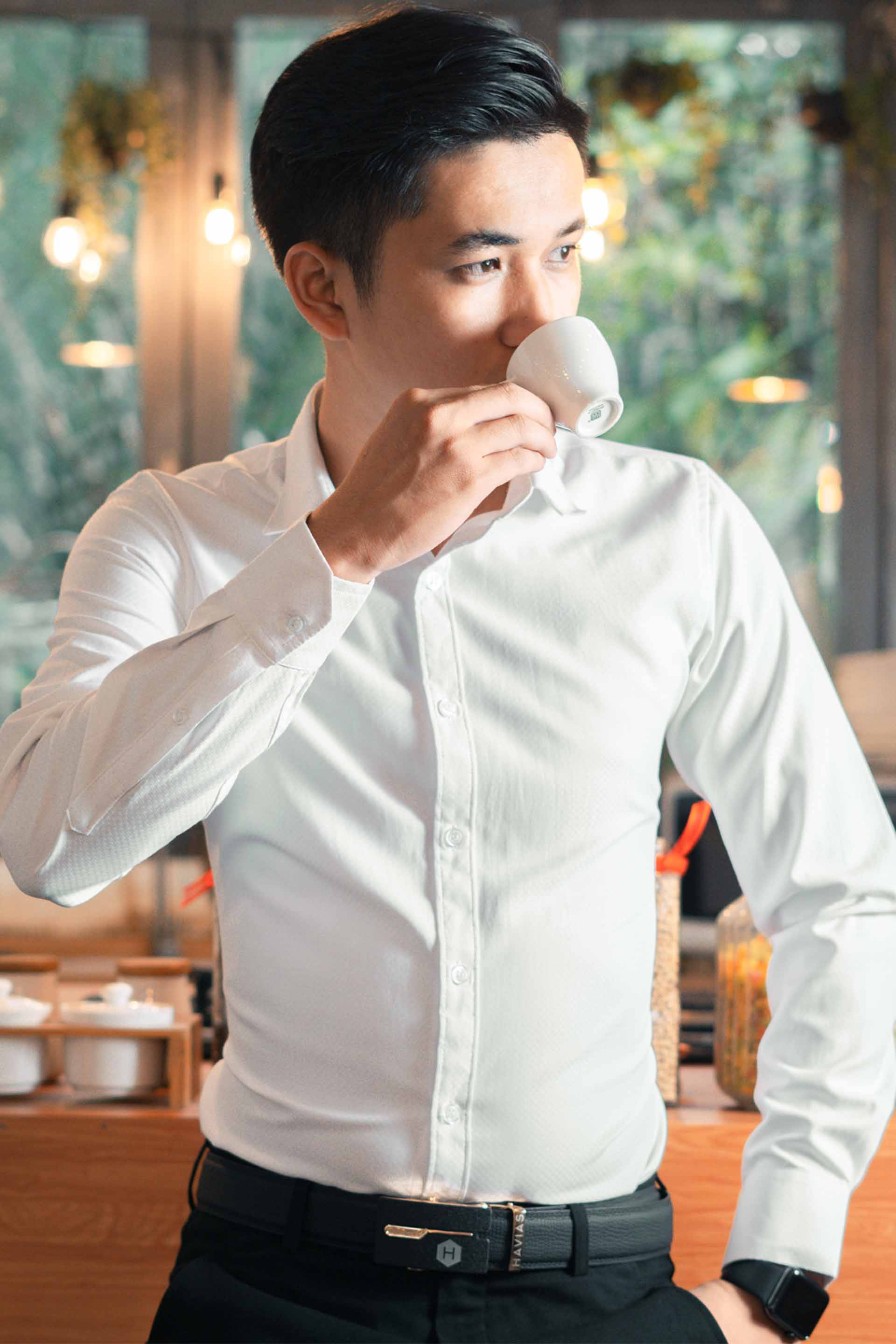 Áo Premium Fabric Veined White Shirt