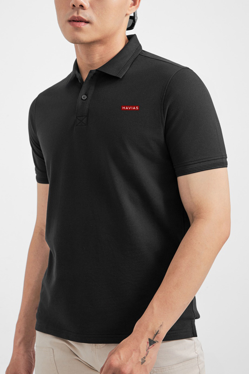 Áo thun Polo Cotton PIQUE Fabric HAVIAS, màu đen