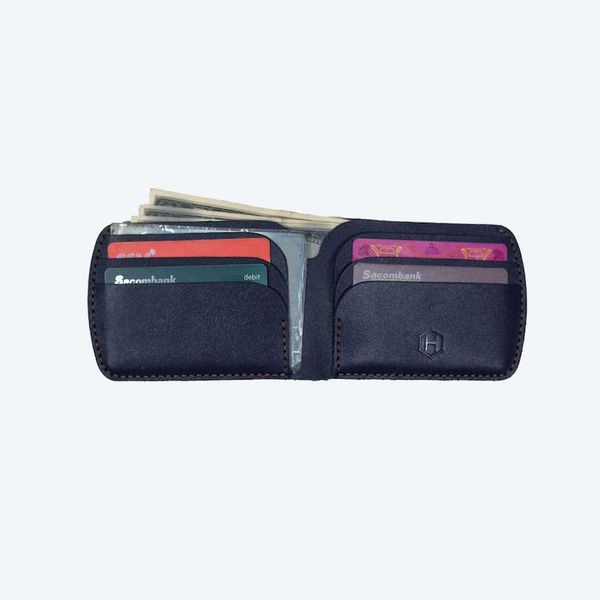 Ví da Dart Handcrafted Mini Wallet, Xanh Navy