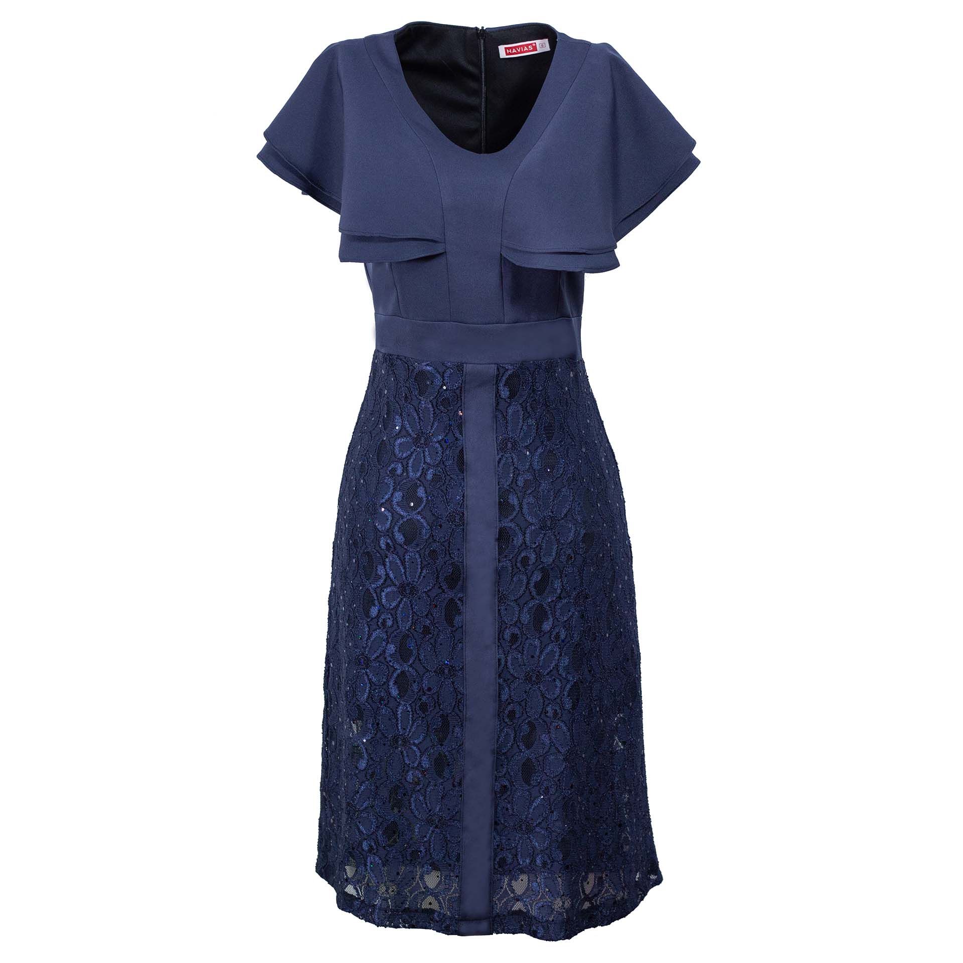 Đầm Classy Wing Sleeve Twinkle Lace Navy Dress