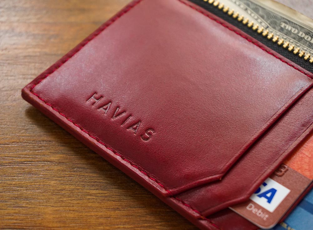 Ví da thật  ví cầm tay Mini khóa kéo Harmony HAVIAS Handcrafted Wallet màu đỏ