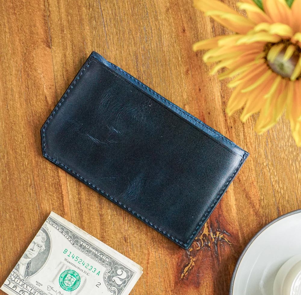 Ví da thật  ví cầm tay Mini khóa kéo Harmony HAVIAS Handcrafted Wallet màu xanh navy