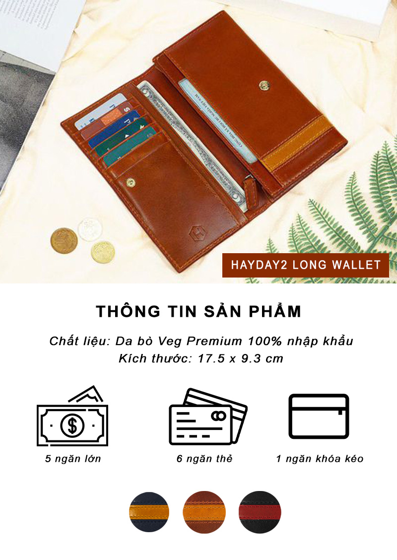 Ví Dài nam nữ  The Heyday2 Mini Long Wallet may thủ công màu nâu 